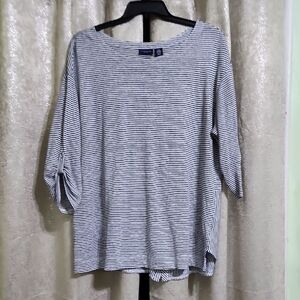 Adrienne Vittadini Navy & White Striped Boatneck Tunic Top